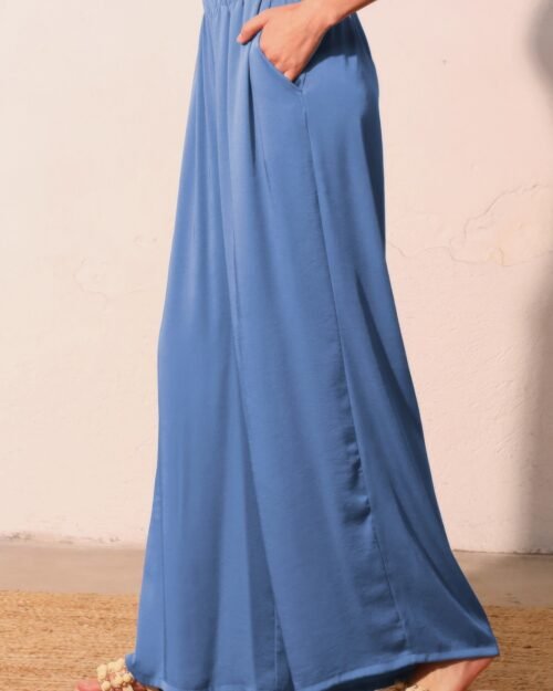 washed poly silk pocket pants