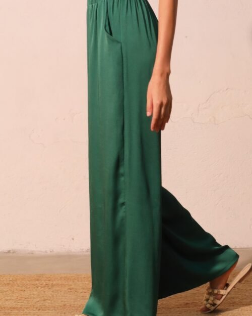 washed poly silk pocket pants