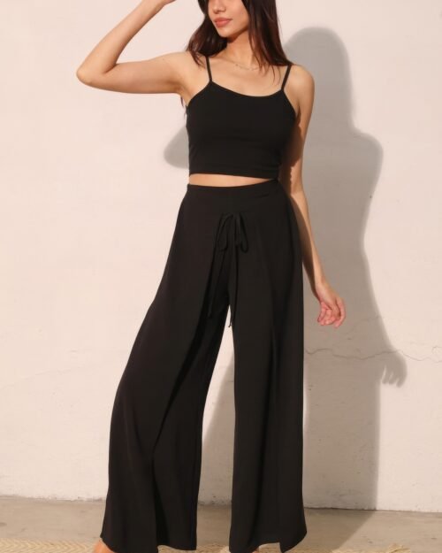 matte crepe overlap pants