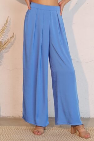 Washed Poly Silk Asymmetrical Pleated Pants Washed Poly Silk Asymmetrical Pleated Pants