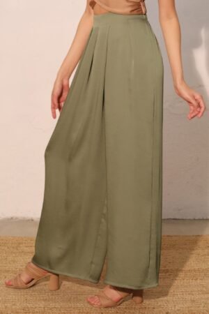 Washed Poly Silk Asymmetrical Pleated Pants Washed Poly Silk Asymmetrical Pleated Pants