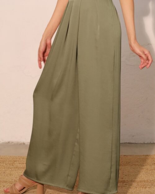 washed poly silk asymmetrical pleated pants