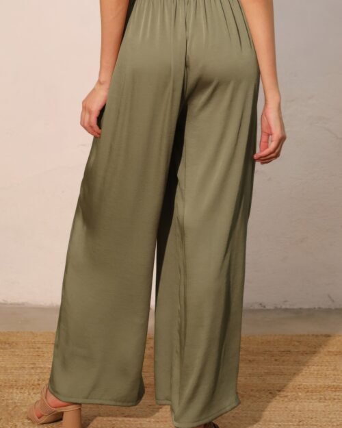 washed poly silk asymmetrical pleated pants