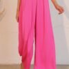 Washed Poly Silk Asymmetrical Pleated Pants