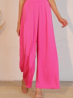 Washed Poly Silk Asymmetrical Pleated Pants