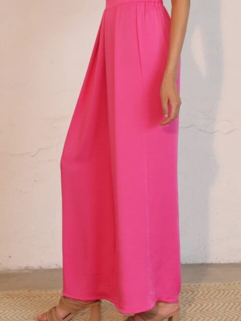 Washed Poly Silk Asymmetrical Pleated Pants