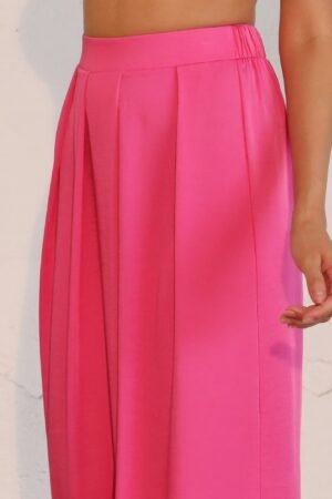 Washed Poly Silk Asymmetrical Pleated Pants Washed Poly Silk Asymmetrical Pleated Pants