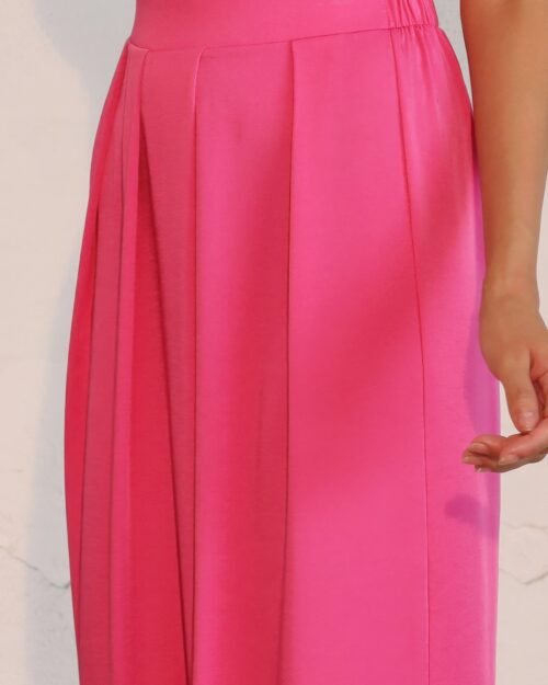 washed poly silk asymmetrical pleated pants