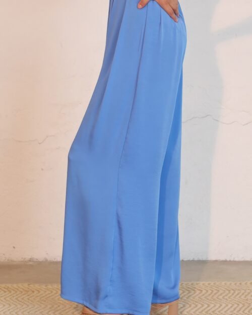 washed poly silk asymmetrical pleated pants