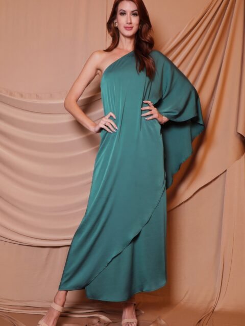 Washed Poly Silk Athena One Shoulder Maxi Dress – Elegant Evening Wear