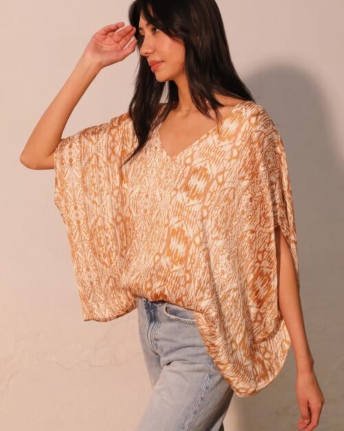 bohemian lurex chiffon caftan top with back band