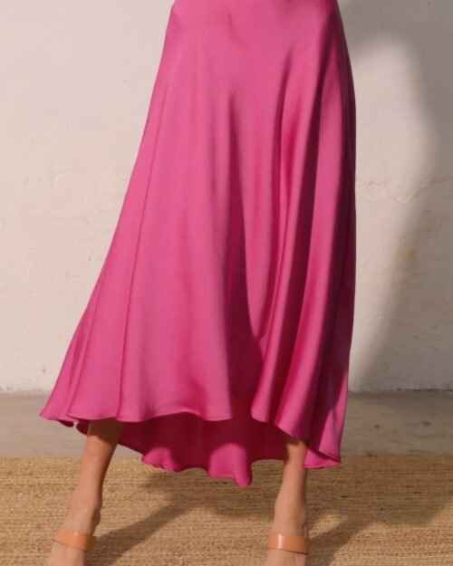 washed poly silk midi swing skirt