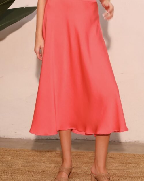 washed poly silk midi swing skirt