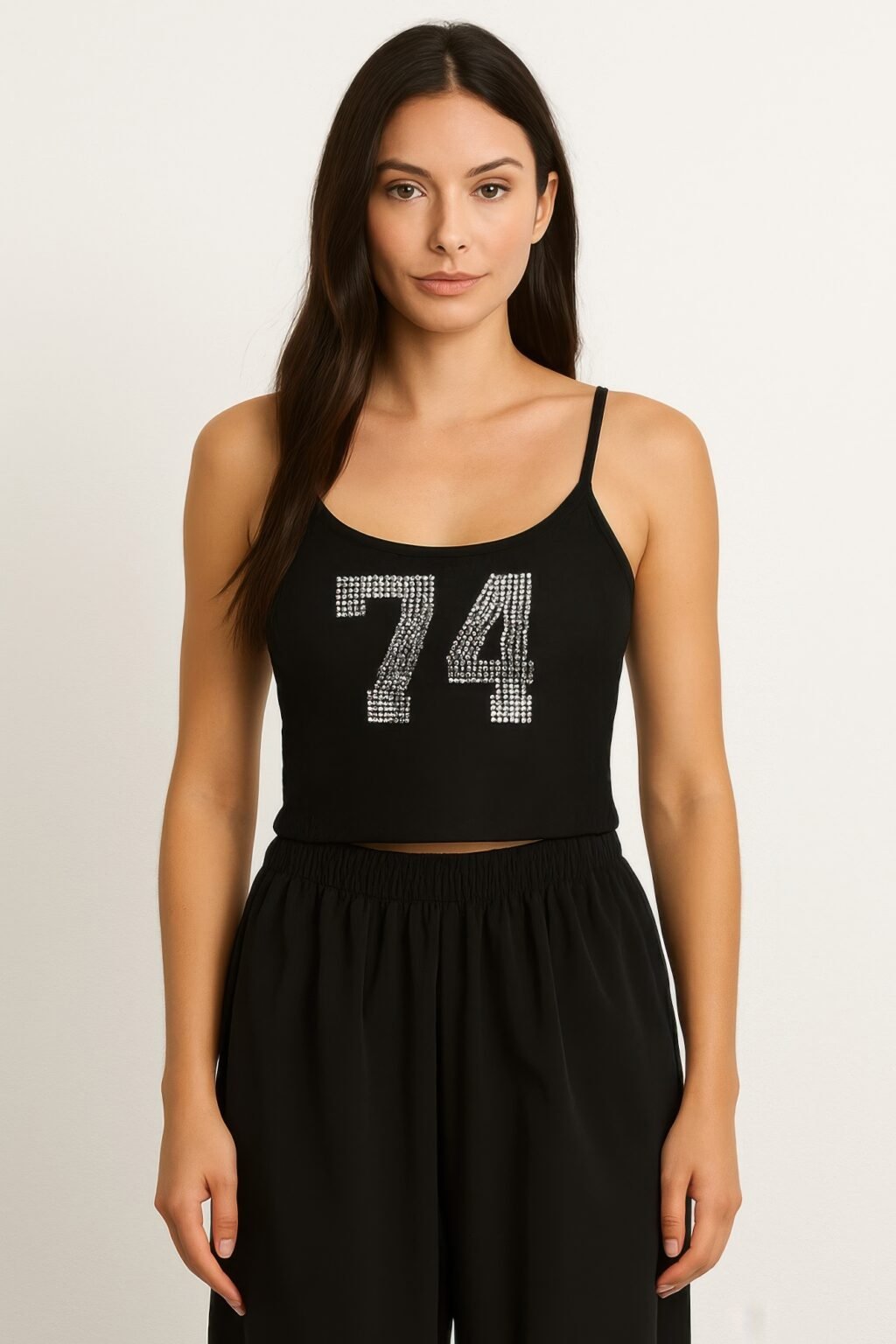 74 rhinestones lace spaghetti top