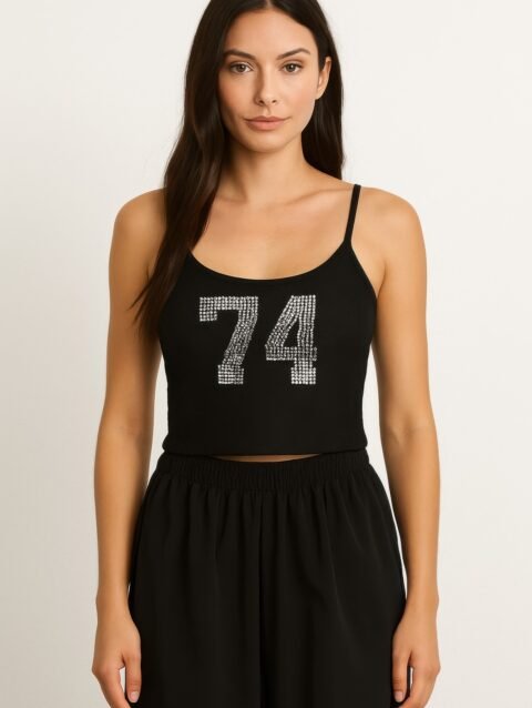 74 Rhinestones Lace Spaghetti Top