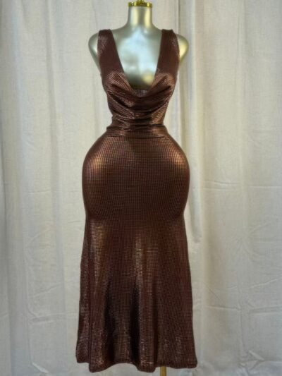 Cocoa Moonlight Shimmer Midi Dress