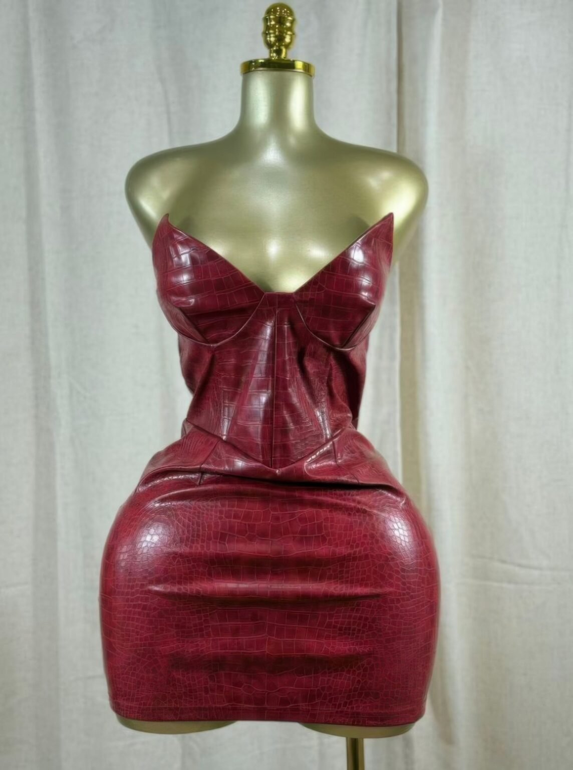 bordeaux croc corset mini dress