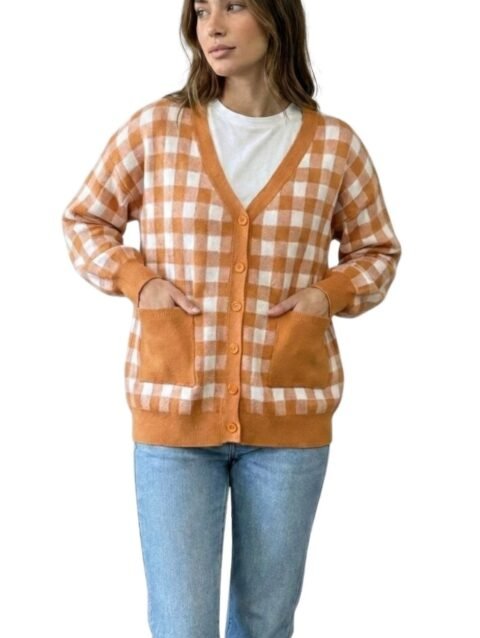 Gingham Cardigan Women’s With V Neck And Pockets