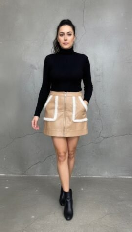 Faux Lather Skirt With Fur Accent