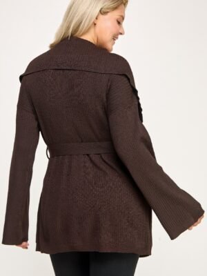 Plus Size Ribbed Wrap Cardigan With Waist Belt