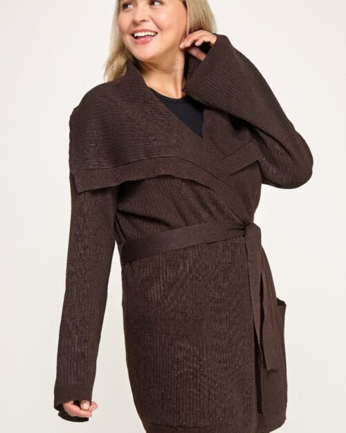 plus size ribbed wrap cardigan with waist belt