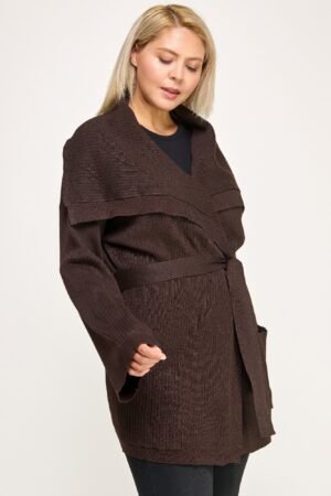 Plus Size Ribbed Wrap Cardigan With Waist Belt Plus Size Ribbed Wrap Cardigan With Waist Belt