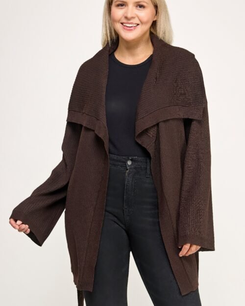 plus size ribbed wrap cardigan with waist belt