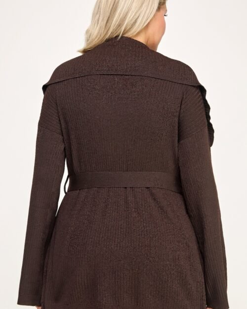 plus size ribbed wrap cardigan with waist belt