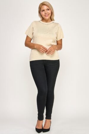 Plus Size Pearl & Rhinestone Knit Sweater Top Plus Size Pearl & Rhinestone Knit Sweater Top