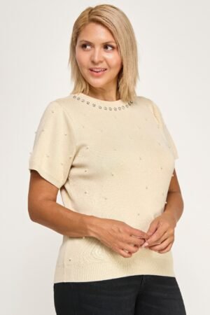 Plus Size Pearl & Rhinestone Knit Sweater Top Plus Size Pearl & Rhinestone Knit Sweater Top