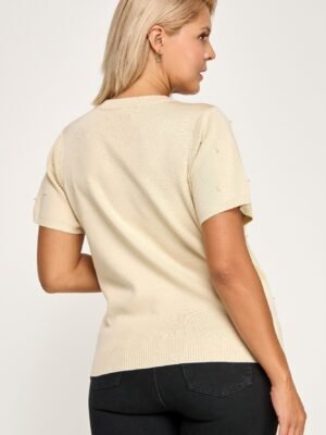 Plus Size Pearl & Rhinestone Knit Sweater Top