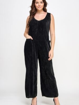 Velvet Plisse Overall Jumpsuit
