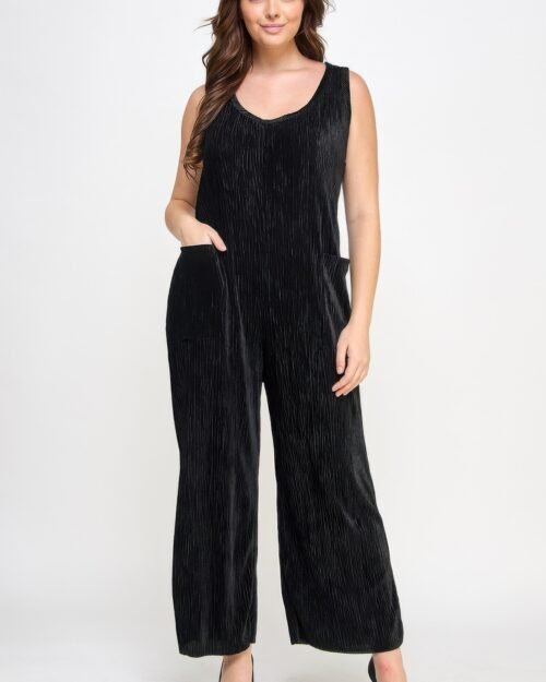 Velvet Plisse Overall Jumpsuit