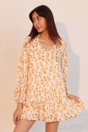 Simple Leopard Dress With Ruffle Cuff