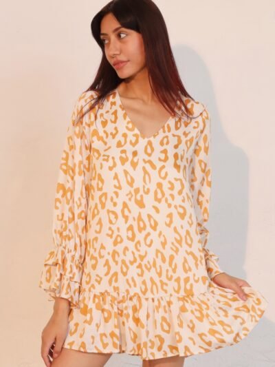 Simple Leopard Dress With Ruffle Cuff Simple Leopard Dress With Ruffle Cuff