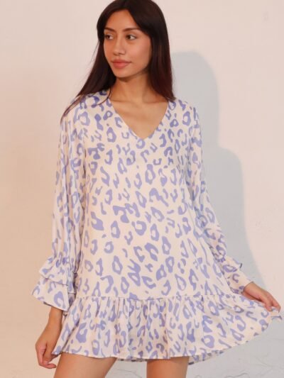 Simple Leopard Dress With Ruffle Cuff Simple Leopard Dress With Ruffle Cuff