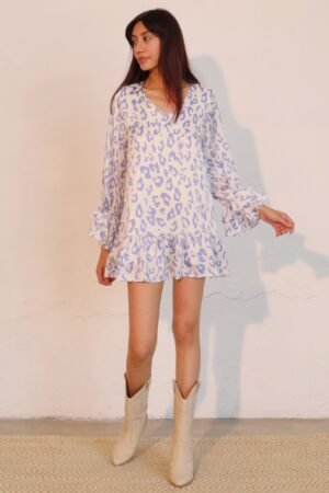 Simple Leopard Dress With Ruffle Cuff