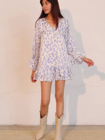Simple Leopard Dress With Ruffle Cuff Simple Leopard Dress With Ruffle Cuff