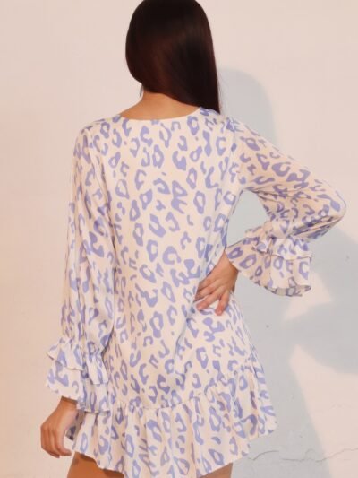 Simple Leopard Dress With Ruffle Cuff Simple Leopard Dress With Ruffle Cuff
