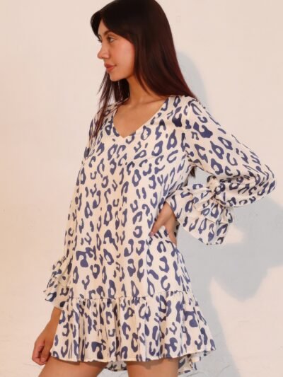 Simple Leopard Dress With Ruffle Cuff Simple Leopard Dress With Ruffle Cuff