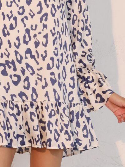 Simple Leopard Dress With Ruffle Cuff Simple Leopard Dress With Ruffle Cuff