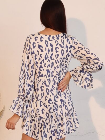 Simple Leopard Dress With Ruffle Cuff Simple Leopard Dress With Ruffle Cuff