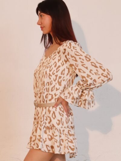 Simple Leopard Dress With Ruffle Cuff Simple Leopard Dress With Ruffle Cuff