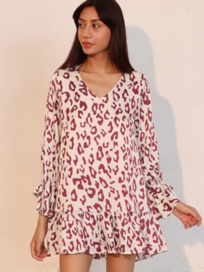 Simple Leopard Dress With Ruffle Cuff – Playful Day-to-Night Dress