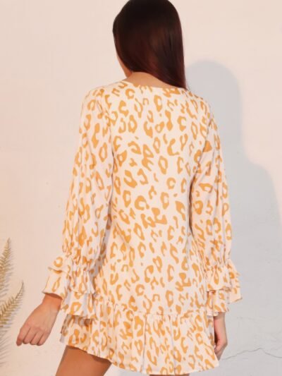 Simple Leopard Dress With Ruffle Cuff Simple Leopard Dress With Ruffle Cuff