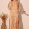 Bohemian Lurex Chiffon Cape Maxi Dress