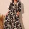 leaf print kimono maxi dress