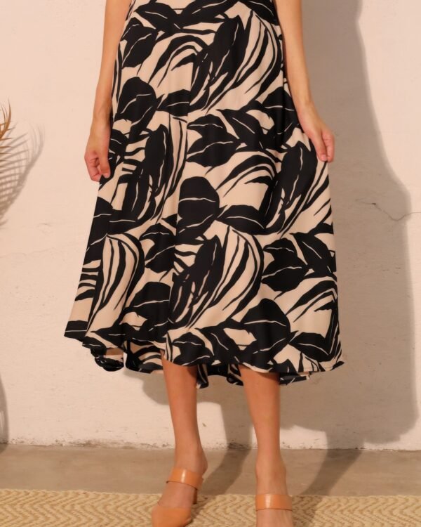 Lucca Leaf Midi Swing Tropical Skirt