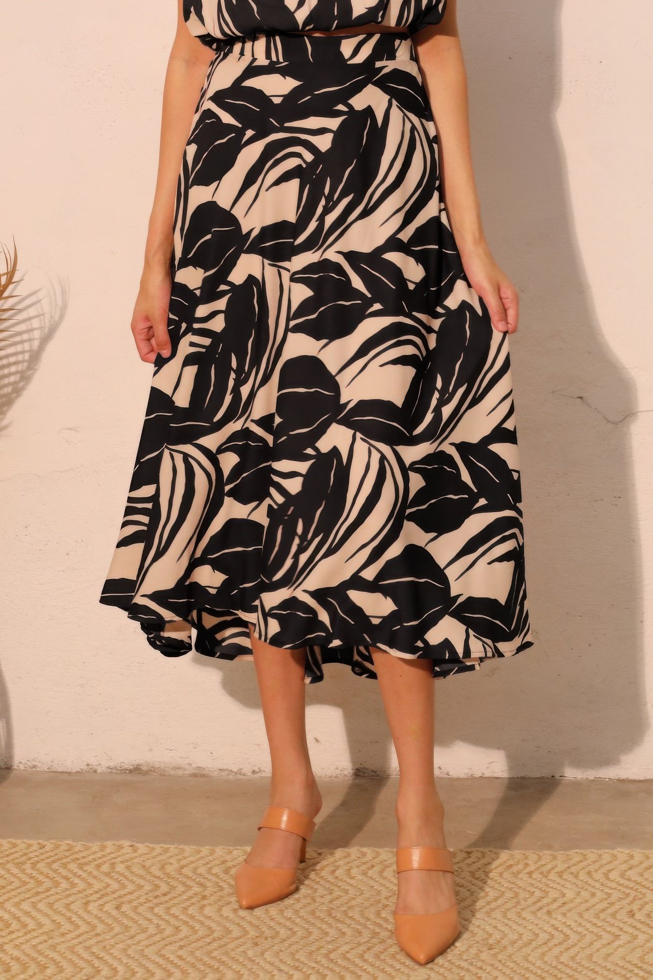 lucca leaf midi swing tropical skirt
