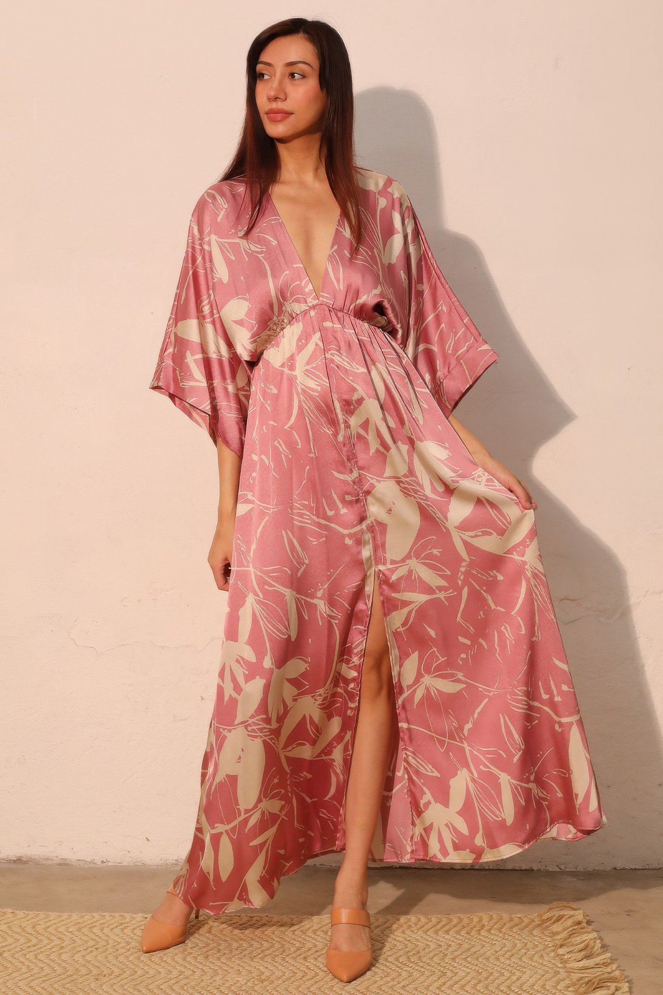 dreaming lily satin kimono maxi dress